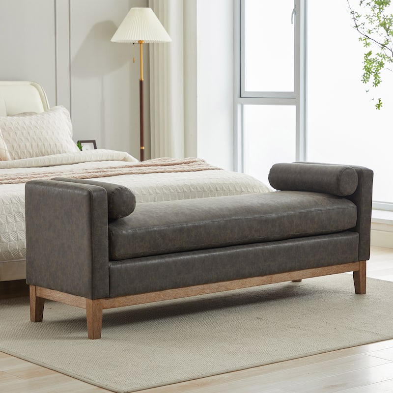 Bedroom Bench with Pillows and Solid Wood Legs for Living Rooms and Entryway