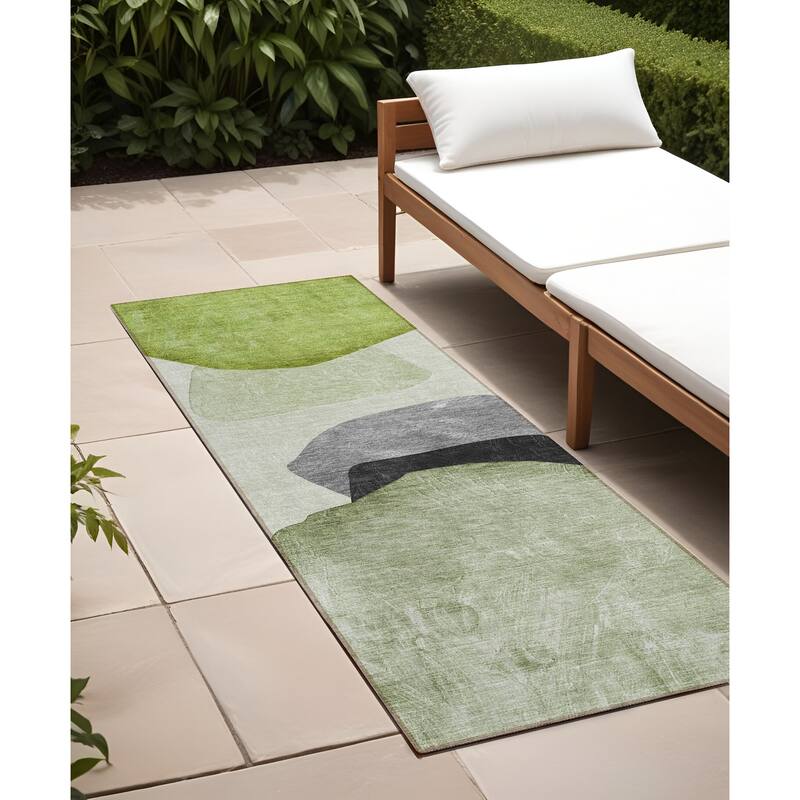 Allone Modern Art-Inspired Weather Resistant Blended Style Outdoor Rug - 8' Runner - Multi