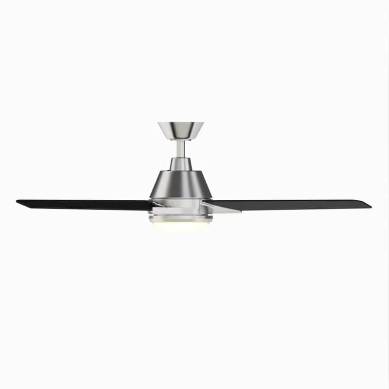 Fanimation Studio Collection Pyramid 52 inch Brushed Nickel with Black Blades Ceiling Fan with LED Light and Remote