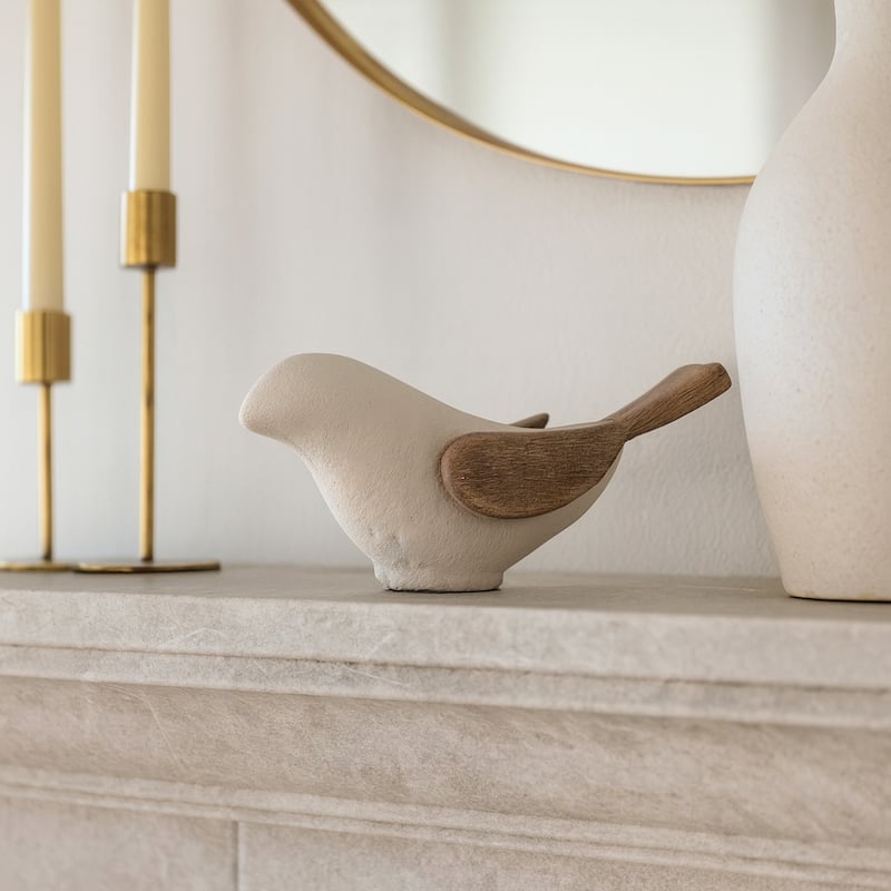 Ceramic Hand-Carved Bird Decorative Figurine - Ivory