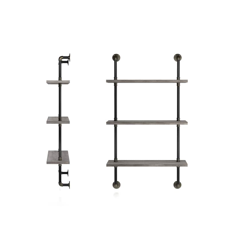 DH BASIC Industrial Vintage Grey 32-Inch Metal 2-Tier Wall Shelf by Denhour