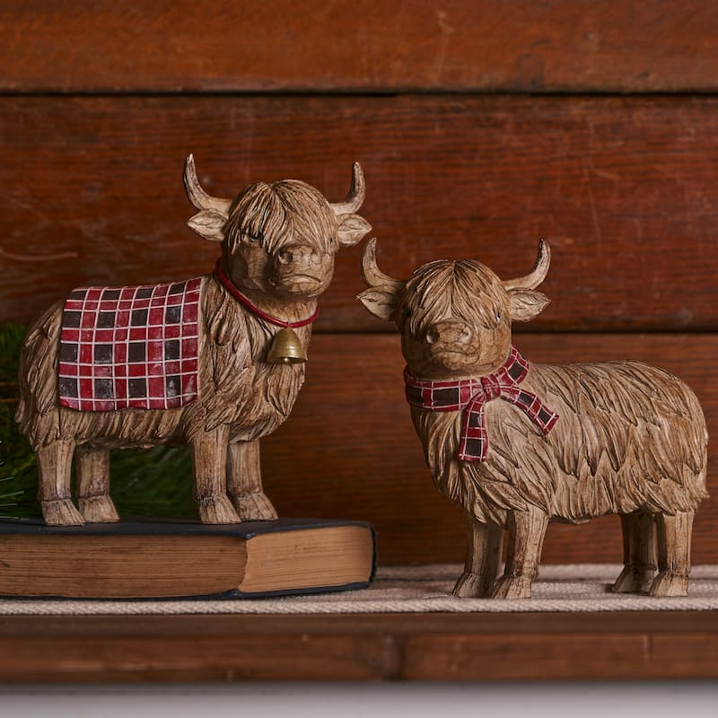 Set of 2 Highland Cow Tabletop Figurines 7.75"