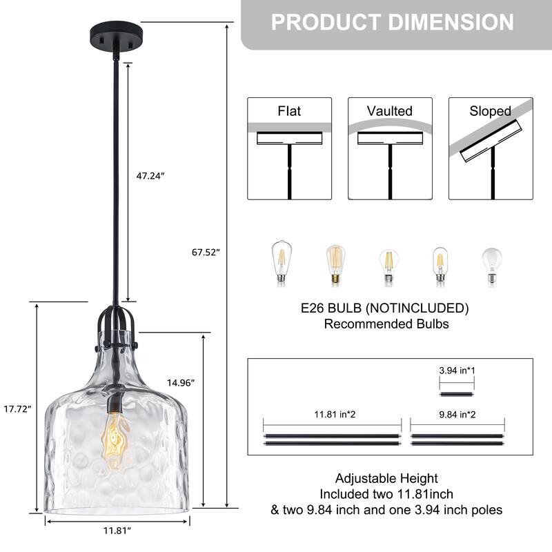 Starsky 1-Light 11.81in. Modern Globe Single Clear Hammered Glass Pendant