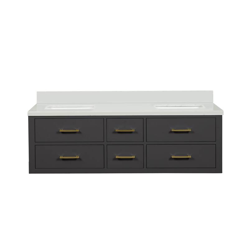 Castor 60 in W x 22 in D Black Double Bath Vanity and Cultured Marble Top