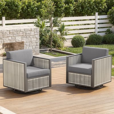 2 Pieces Patio Swivel Rocker Chairs with Wicker Armrest - Light Gray