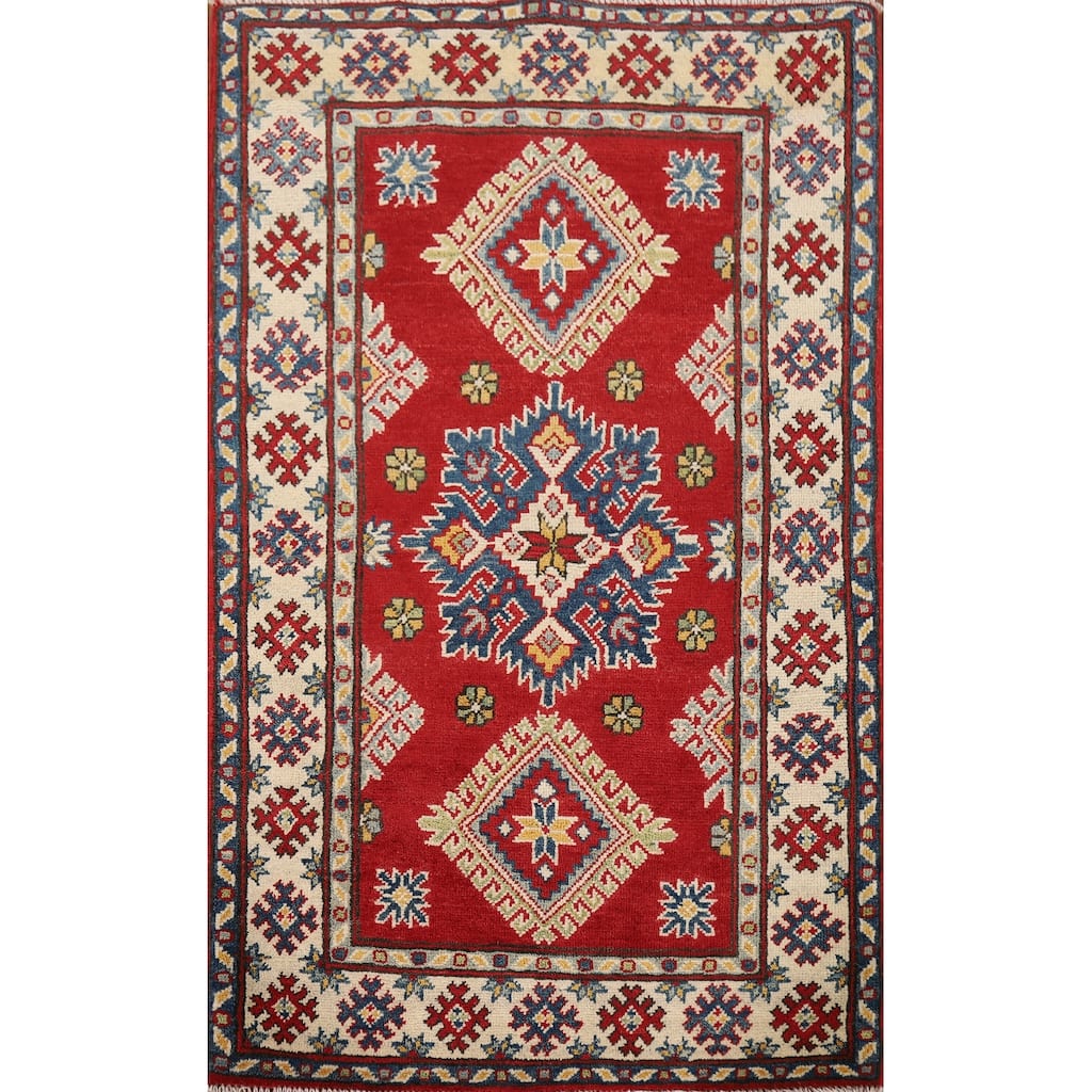 Red Kazak Oriental Foyer Rug Hand-Knotted Wool Carpet - 2'7" x 4'3"