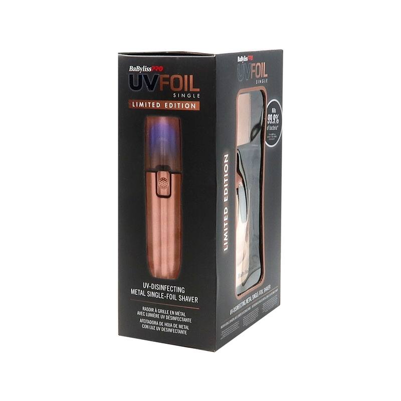 BaByliss Pro LIMITED EDITION UVFOIL UV-Disinfecting Metal Single Foil Shaver - Rose Gold FXLFS1RG + Fade Brush + 9" Comb