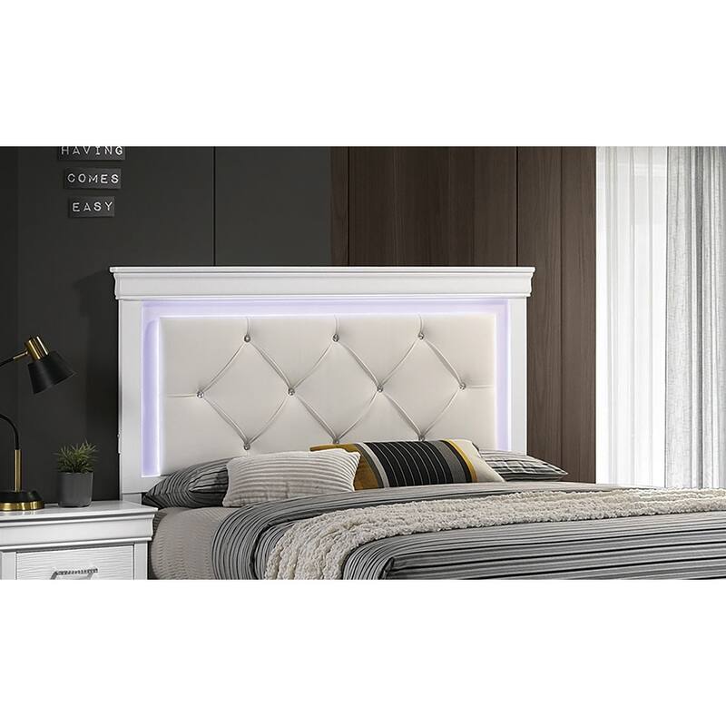 Contemporary Style 3pc Bed 2x Nightstand Set Diamond Handles Bracket Legs White Finish Bedroom Furniture