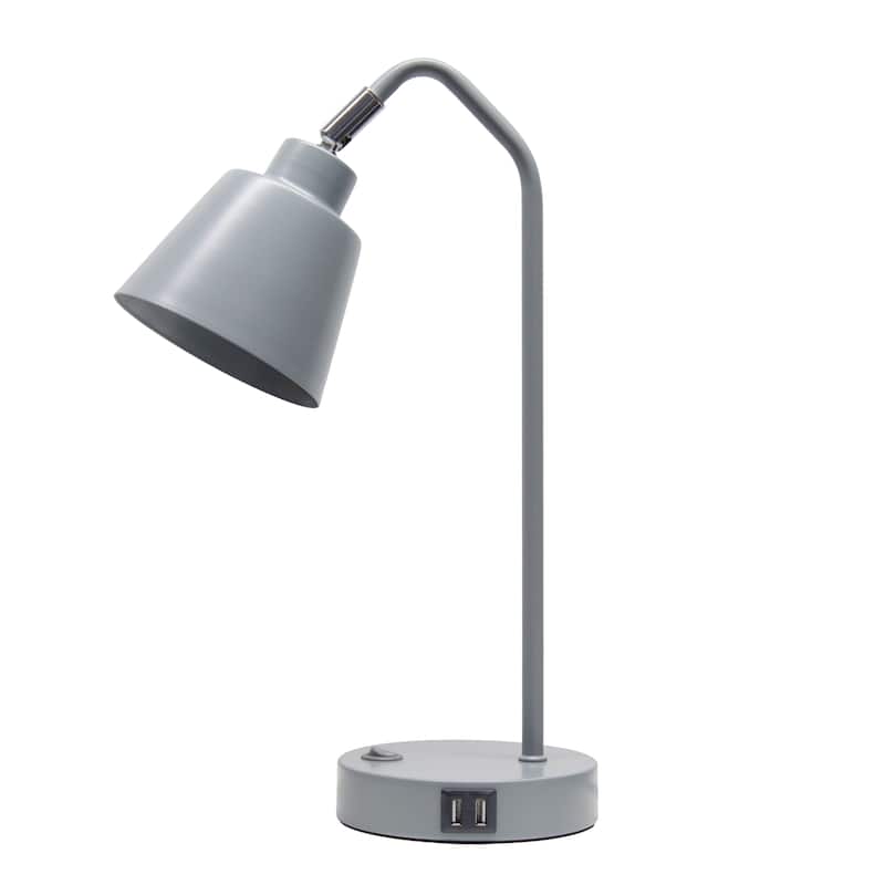 Modern Adjustable Metal Desk Lamp with USB Charging Port in Multiple Colors - 7.8" (L) x 5.6" (W) x 16" (H) - Grey
