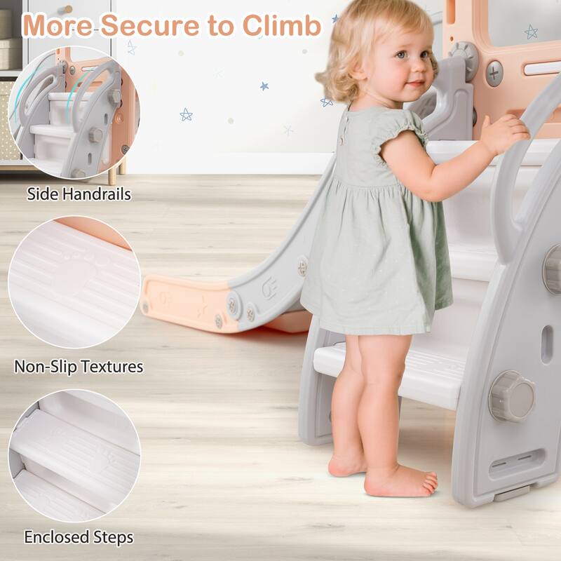 Gymax 10 in 1 Toddler Swing & Slide Set w/Basketball Hoop Telescope