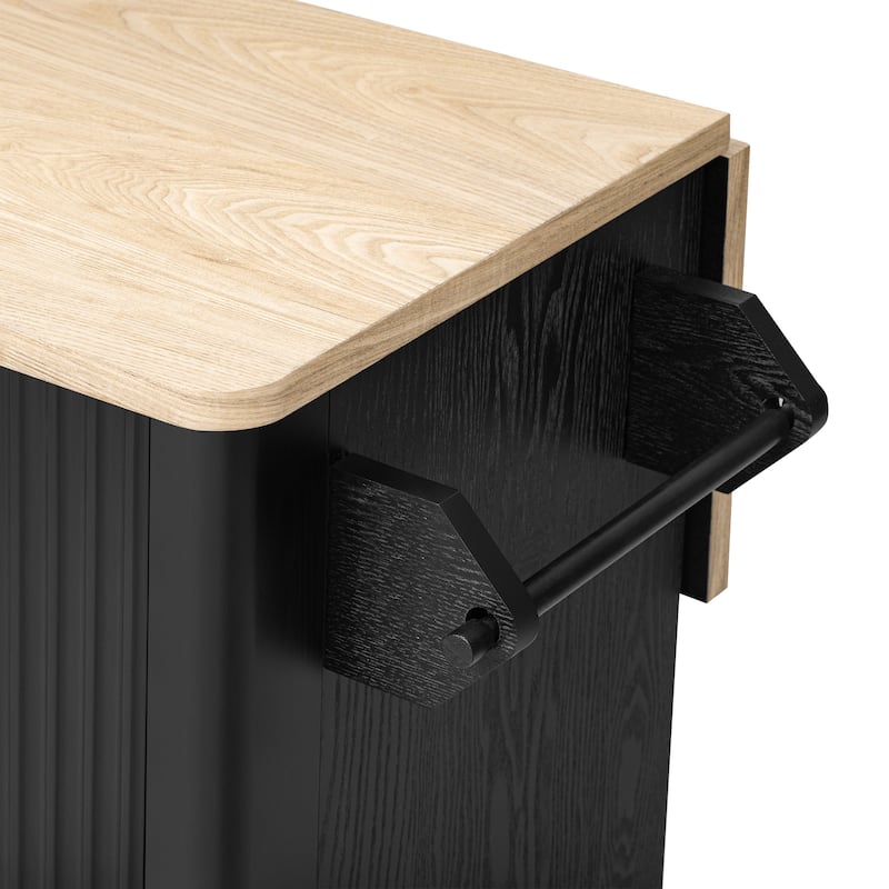 Fluted Kitchen Island with Drop Leaf, Mobile Kitchen Island on Locking Wheels, Rolling Kitchen Cart with Towel Rack