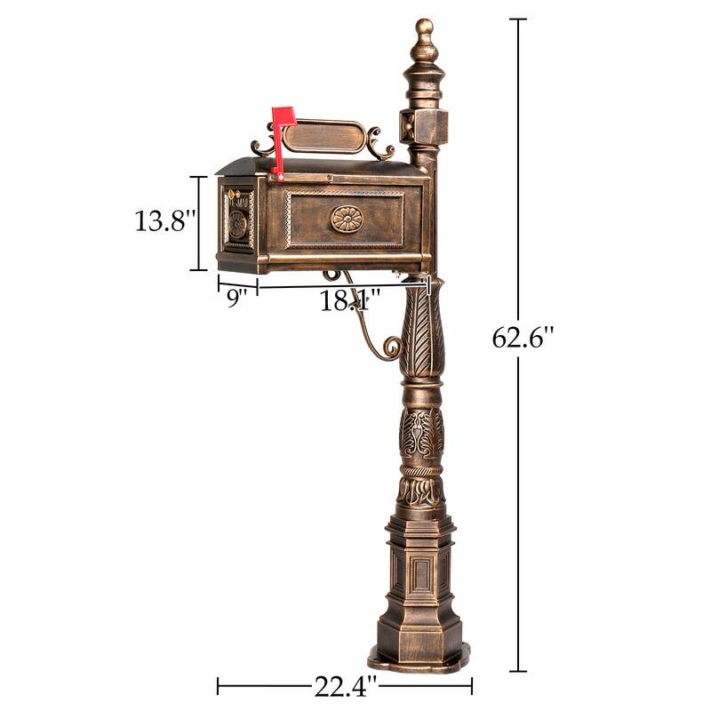 Decorative Large Mailbox with Post Antique Bronze Cast Aluminum