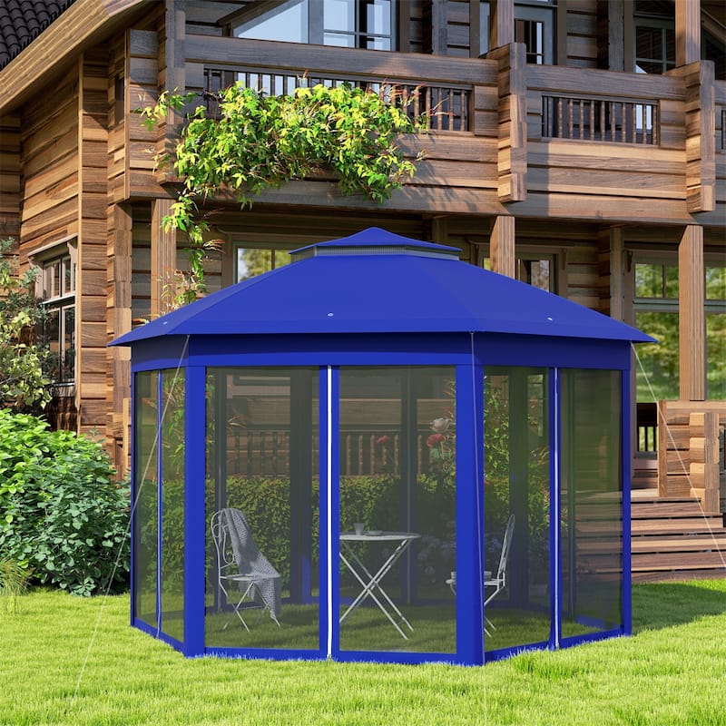 Dark Blue-Black Steel Polyester Hexagon Pop-Up Outdoor Gazebo Tent - Eave Height: 6.6'