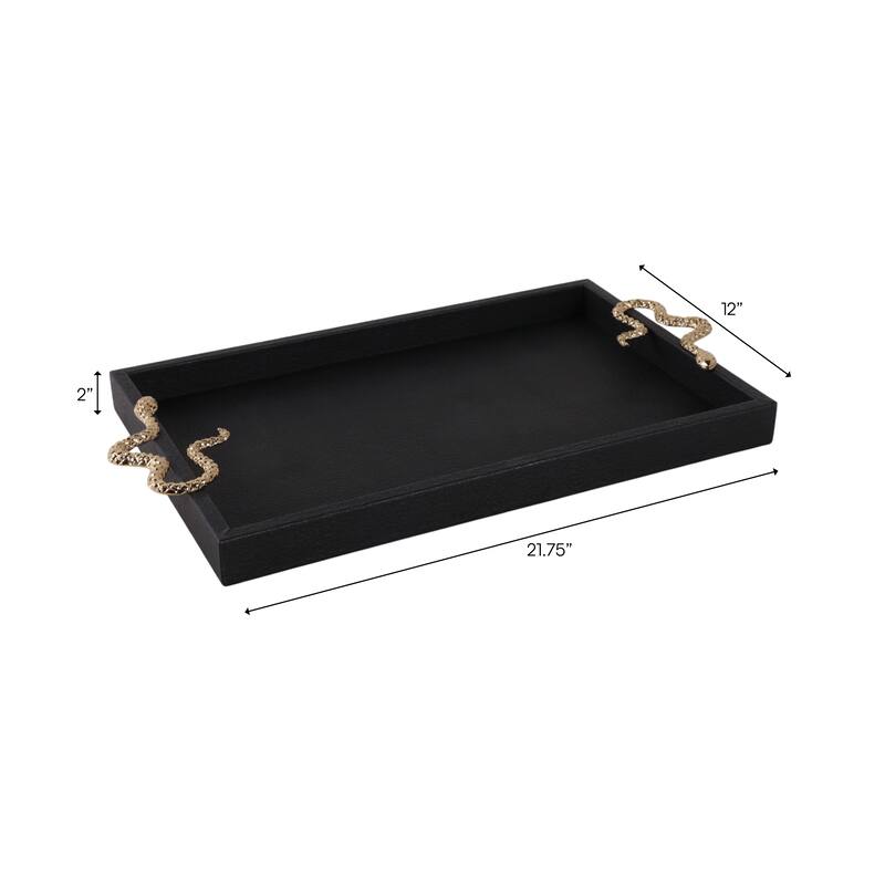 Faux Leather Snake Decorative Tray - Black/Gold, 21.75"