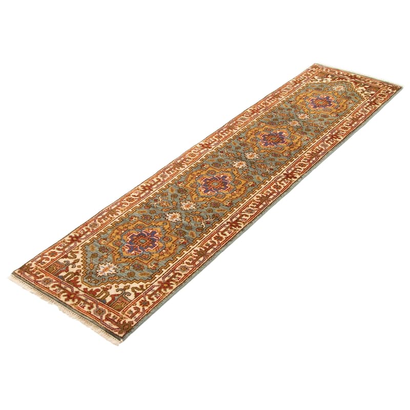 ECARPETGALLERY Hand-knotted Serapi Heritage Teal Wool Rug - 2'4 x 9'8