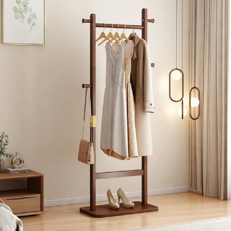 Solid Wood Coat Rack - Easy-to-Assemble Freestanding Hanger for Bedroom, Entryway, or Living Room - Walnut