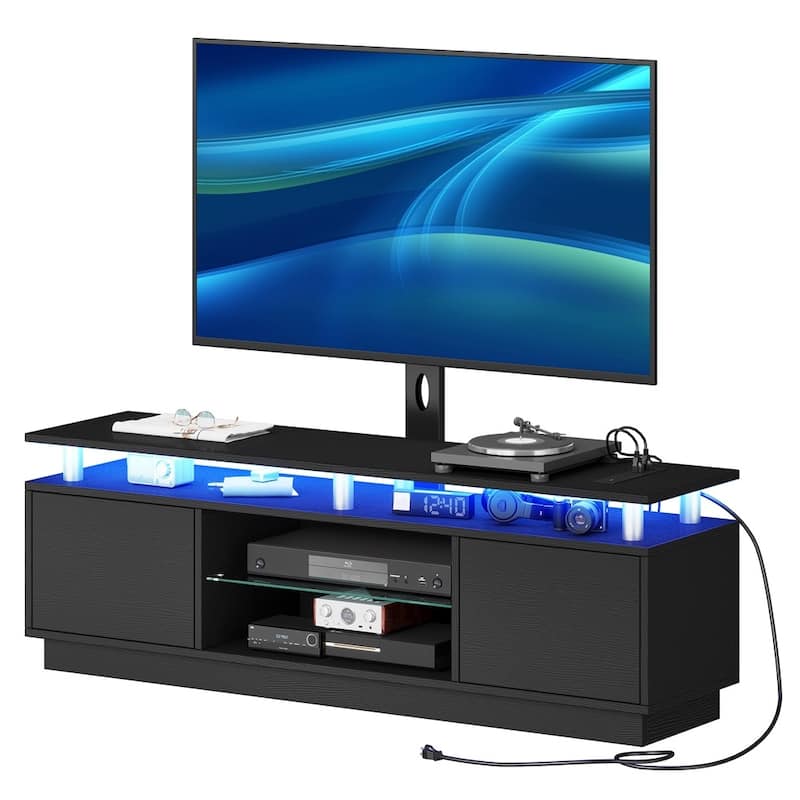 LED TV Stand with Mount for 32 to 75 inch TVs Power Outlets Black - 73 inches