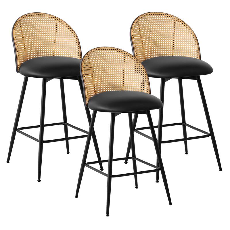Upholstered Swivel Counter/ Bar Stools with Rattan Back
