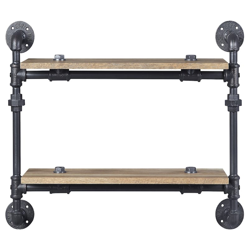 Mankato Oak and Sandy Black Rectangle 2-Tier Wall Shelf