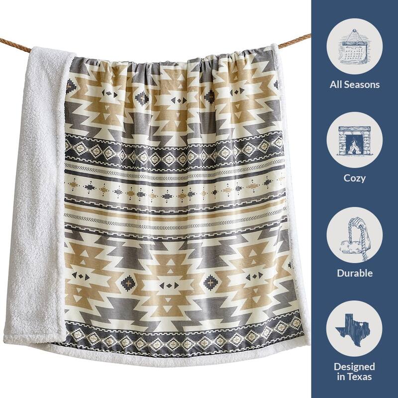 Indigo Hill by HiEnd Accents Campfire Sherpa Fleece Throw, 1PC or 3PC