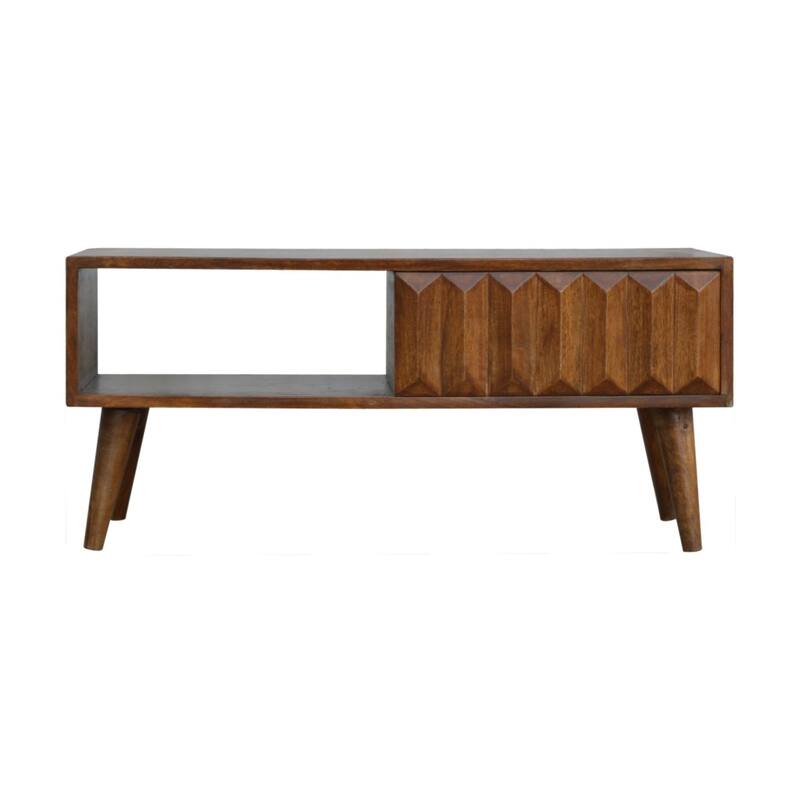 Artisan Furniture Solid Wood Chestnut Prism Sliding Media Unit, Light brown with 1 Shelf