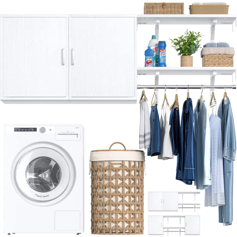 65''W Reversible Laundry Storage Cabinet with Doors and Storage Shelves and Shelf Towers - 65''W (2 Doors) - White
