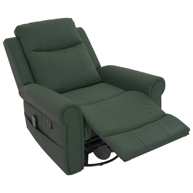 Manual Recliner 270°Swivel Rocker Chair PU Leather Recliner with Massage and Heating, Dual Reclining Positions and Side Pocket