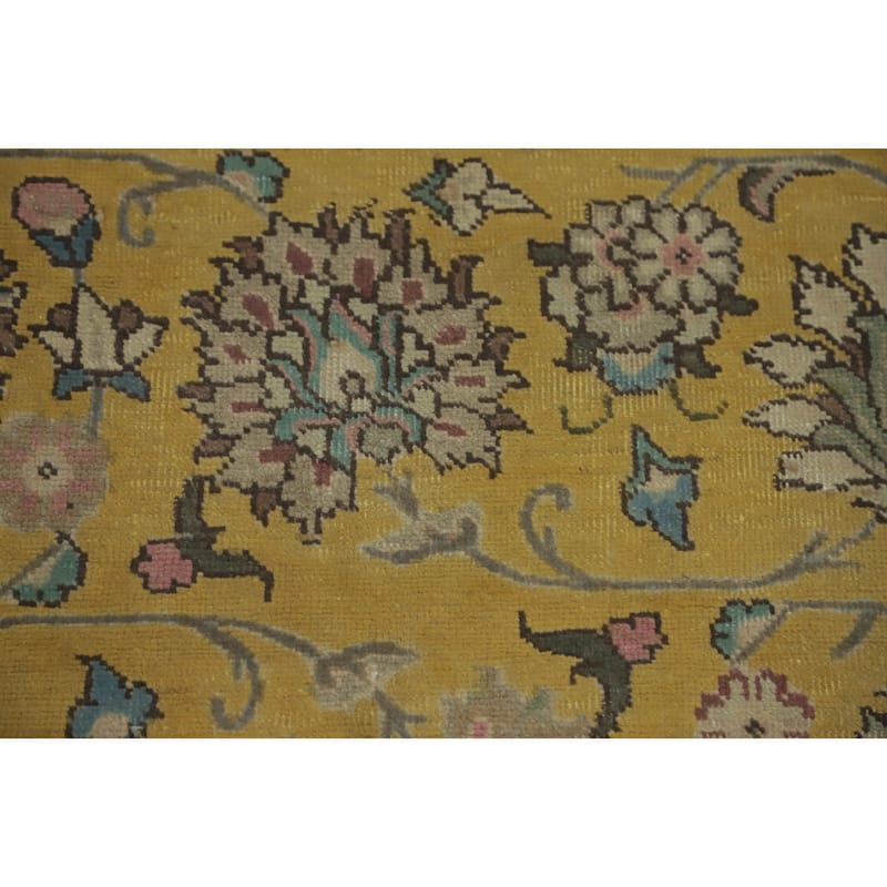 Hand Knotted Oriental 100% Wool Carpet Traditional Floral Yellow & Gold Tabriz Area Rug - 9' 0'' X 6' 4''