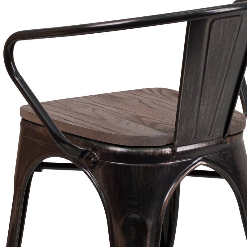 4 Pk. Metal Chair with Wood Seat and Arms