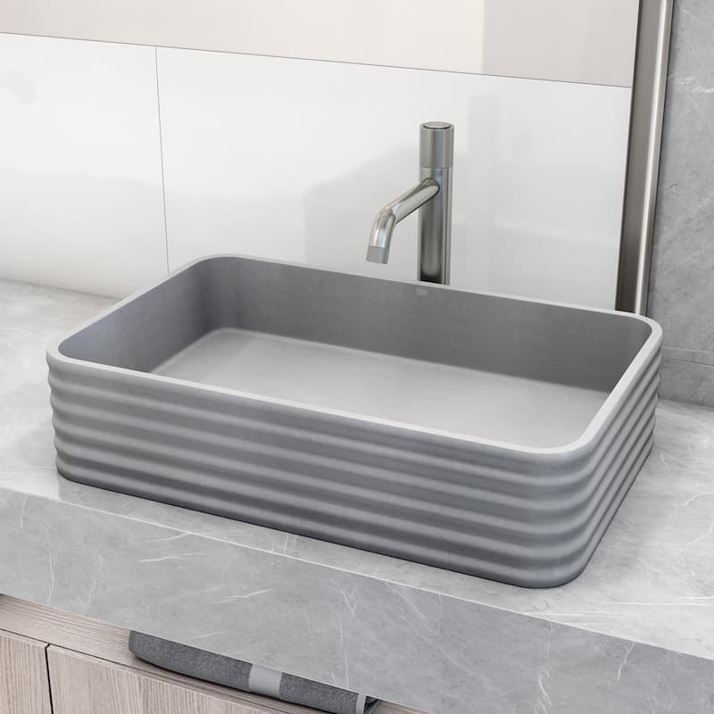 VIGO Cadman 21"L x 14"W Concrete Vessel Sink and Apollo 12"H Faucet Set