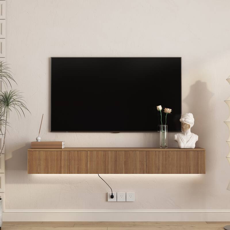 Floating TV Stand with 16-color LED Lights, Wall Mounted Media Console Entertainment Center for 55 60 65 Inch TVs