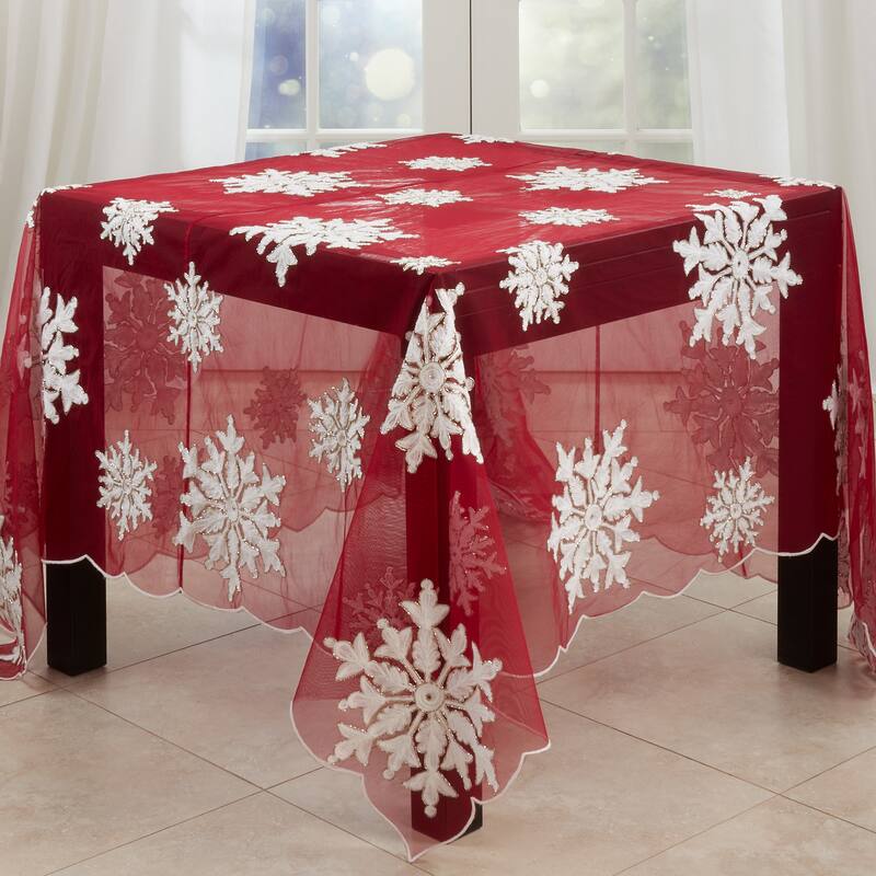 Beaded and Embroidered Winter Snowflake Tablecloth