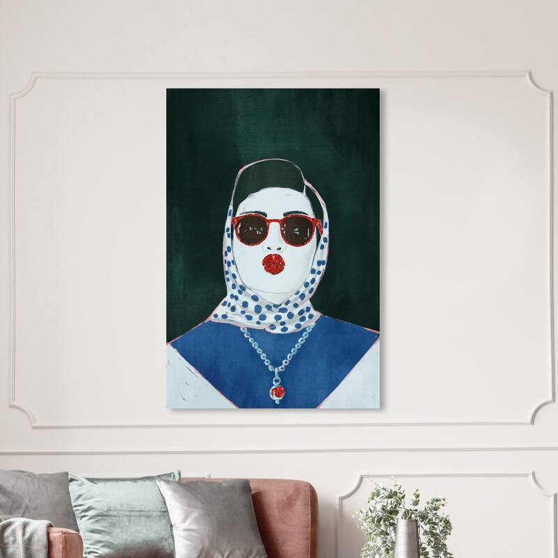 Wynwood Studio Fashion and Glam Portrait of Ruby Red Blue and Glam Wall Art Canvas Print - 54 x 36