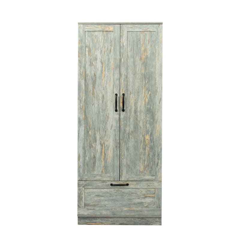 High Family Wardrobe with 2 Doors(Natural and White without Drawers)