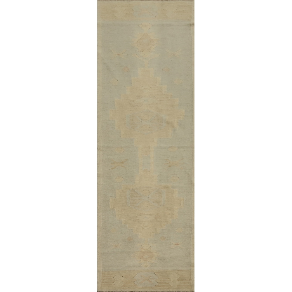 Hand Woven Oriental 100% Wool Carpet Southwestern Tribal Greys & Charcoal Kilim Runner Rug - 7' 9'' X 2' 0''