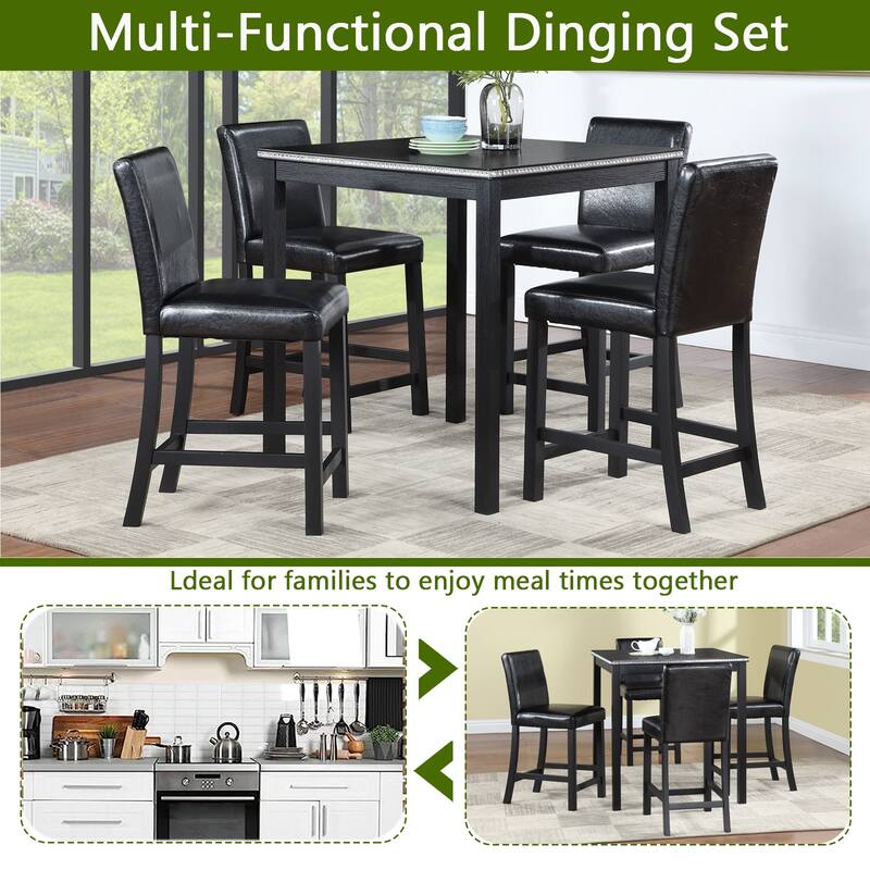 Wooden Dining Square Table, Kitchen Table for Small Space Counter Height Table - Black