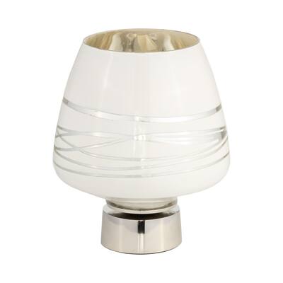 Sagebrook Home Glass, 9" Vase With Silver Base, White, Round, Glass, Contemporary, 9"H, Striped