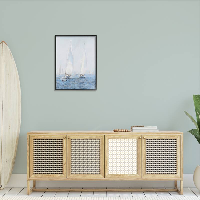 Stupell Beautiful White Sailboats Drifting Ocean Waves Painting Framed Wall Art - Grey