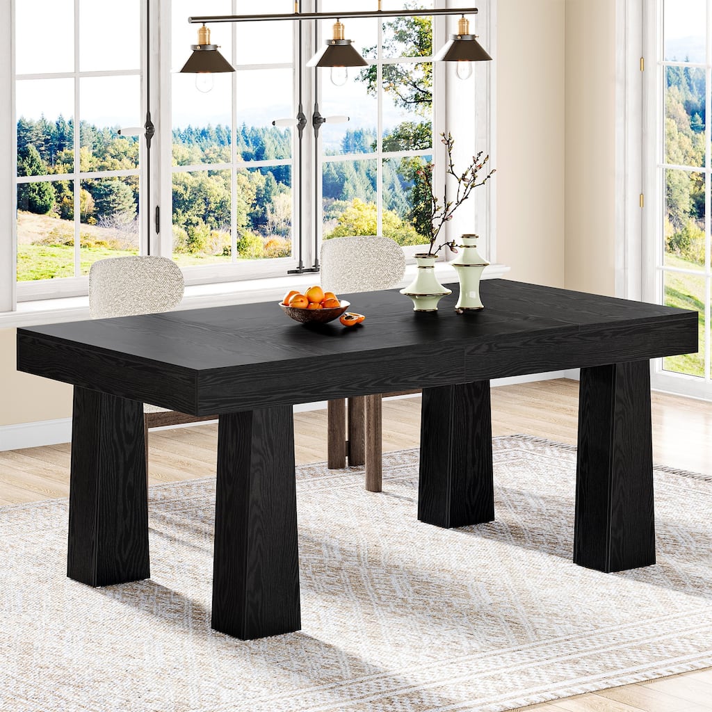 63'' Dining Table, Modern Rectangular Kitchen Table with Tapered Legs