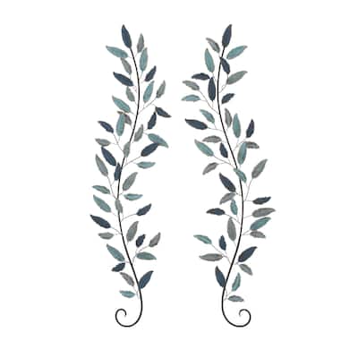 Metal Leaf Home Wall Decor with Gold Accents - Set of 2 Teal - Roche River Decor