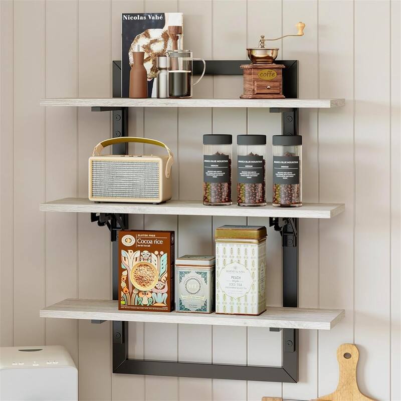 24 inch Kitchen Shelves Wall Mounted - 7.28"D x 23.62"W x 26.18"H - etro Grey Oak-light