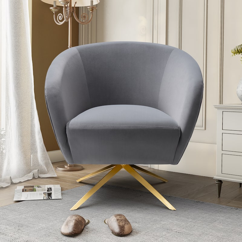 Modern Upholstered 360-degree Swivel Accent Chair Faux Leather Sofa Chair