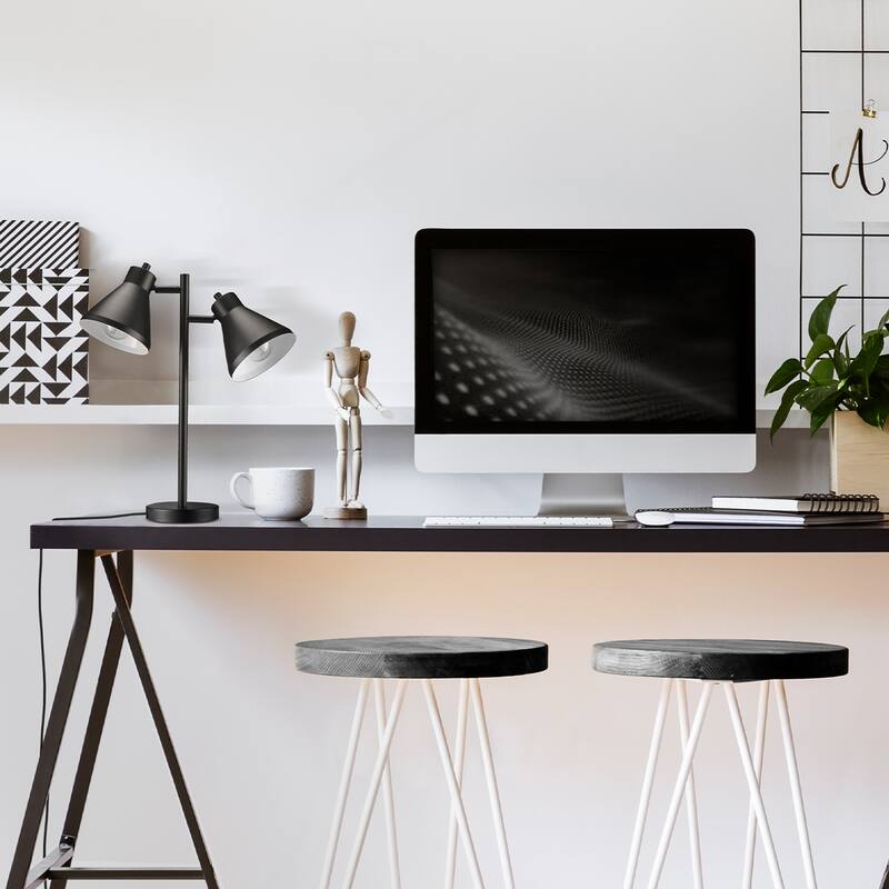 Novogratz x Globe Derek 18" Matte Black 2-Light Desk Lamp with On/Off Rotary Switch on Each Shade - one size