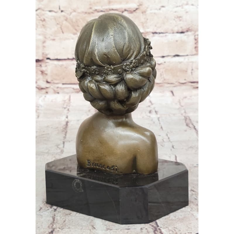 Woman Blindfolded With Flowers - Original Bronze Metal Modern Art Bust Sculpture