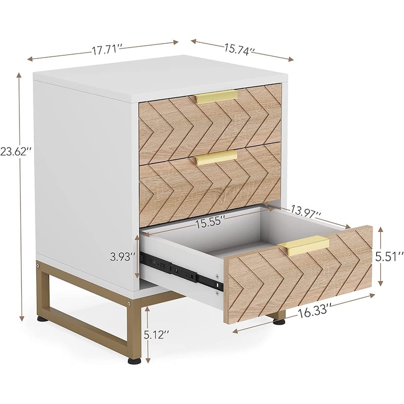 Modern Nightstand with 3 Drawers for Bedroom