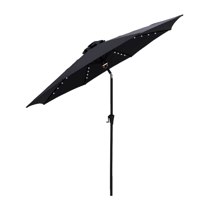 FLAME&SHADE 9 ft Solar Powered Market Patio Umbrella with LED Lights