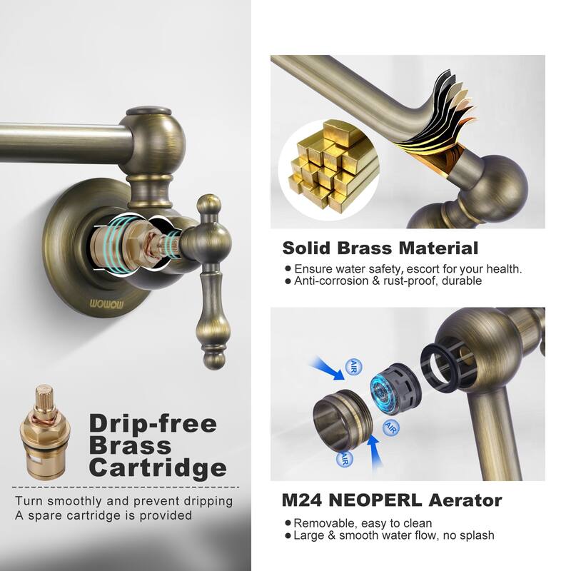 WOWOW Wall Mounted Pot Filler Faucet with Double Joints
