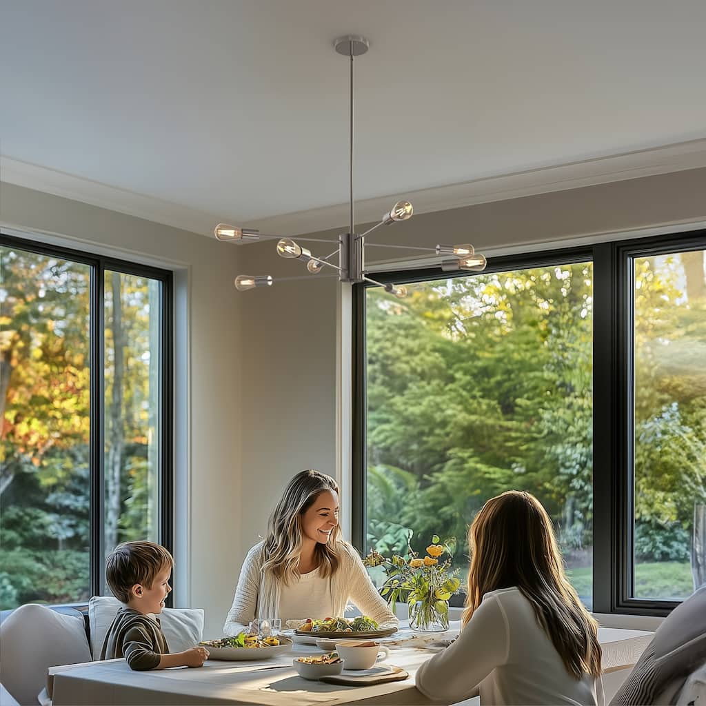 YANSUN Chandelier 8-Light Sputnik Modern Ceiling Light Fixture, Chrome Finish