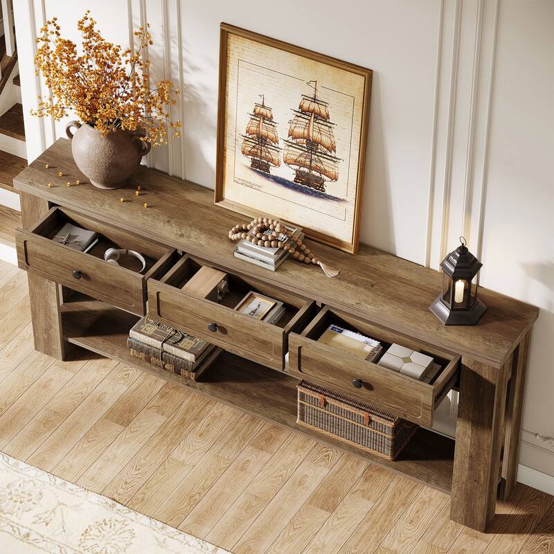 70.9 Inch Long Console Table for Entryway, Farmhouse Accent Consoe Table with 3 Drawers, Rectangular Sofa Table Behind the Couch