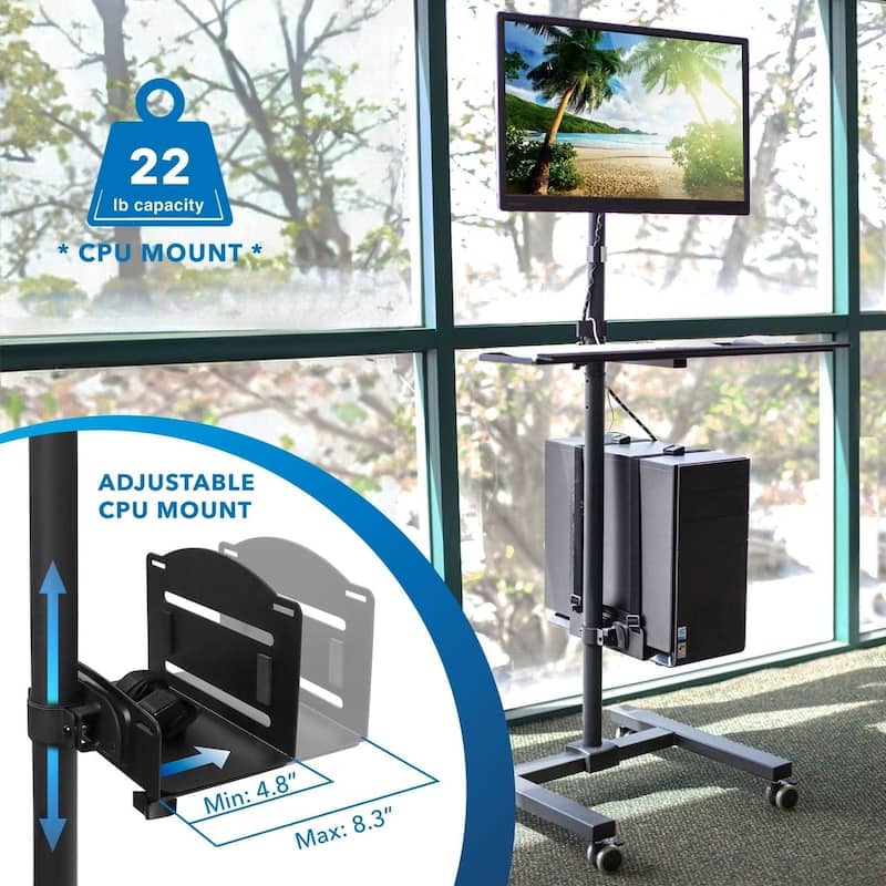 Mount-It! Rolling Computer Cart, Mobile Workstation with Tray Monitor Mount and CPU Holder, and Height Adjustable